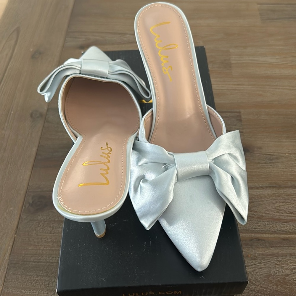 Satin powder blue mules